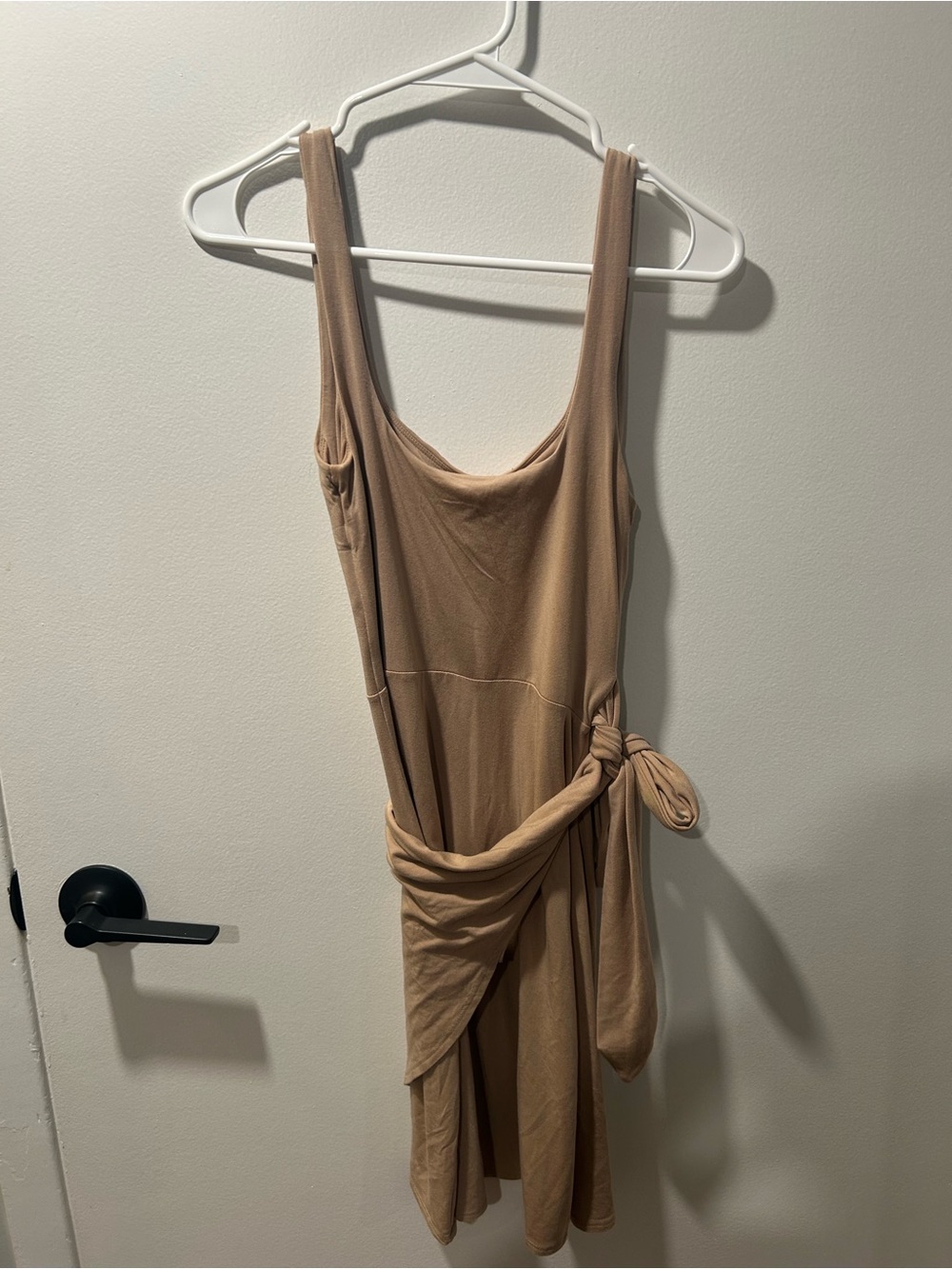 Wilfred Aritzia Saturn Tencel Draped Tie Waist Mini Dress – Taupe – Size Small